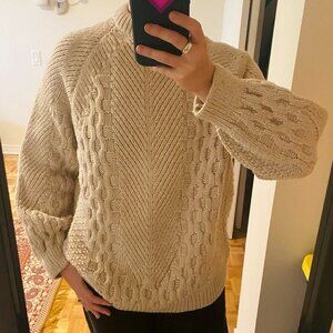 KOTN Extra Fine Lambswool Women's Cable Sweater in Moon